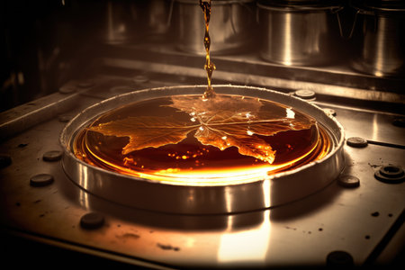 maple syrup evaporating on the heat of a hot plate, created with generative aiの素材