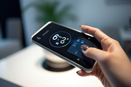 smart thermostat, adjusting the temperature based on external weather conditions and internal occupant comfort, created with generative aiの素材