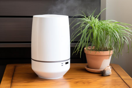 air purifier with allergy medication on a table nearby, created with generative aiの素材