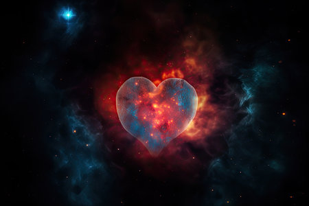 heart within nebula, with stars and planets visible in the distance, created with generative aiの素材