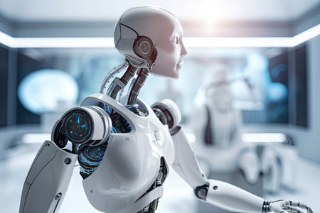 robot performing delicate , with human doctor in the background, created with generative aiの素材