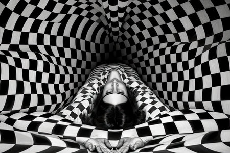 optical illusion of a person, but with their head missing and the body continuing to move, created with generative aiの素材