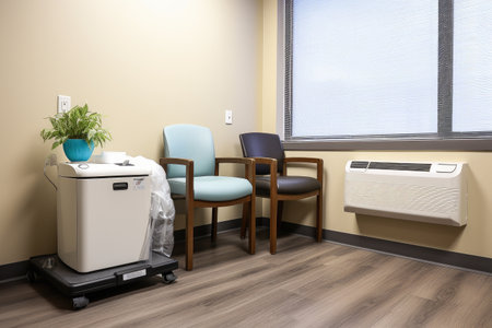 air purifier in waiting room of a medical clinic, helping to keep the air clean and safe for patients, created with generative aiの素材