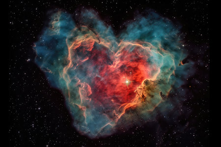 heart-shaped nebula with vivid colors and delicate features, created with generative aiの素材