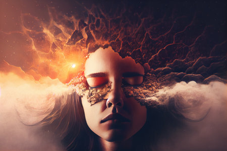 person, closing their eyes and trying to clear the mind, during a session with therapist, created with generative aiの素材