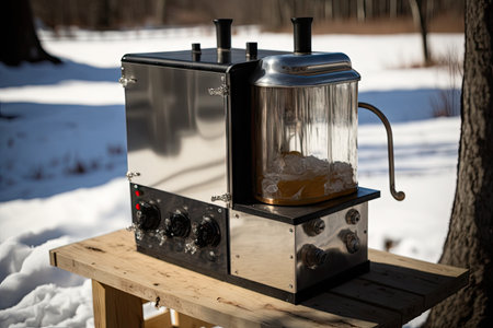 hand-crafted maple syrup evaporator made by local artisan, created with generative aiの素材
