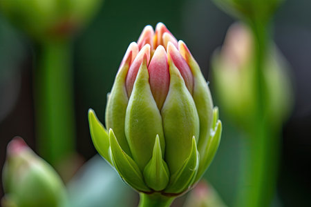 close-up of vibrant flower bud, ready to bloom, created with generative aiの素材