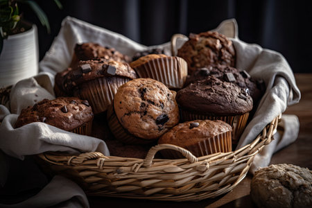 basket of warm, freshly baked gluten-free and vegan muffins, created with generative aiの素材