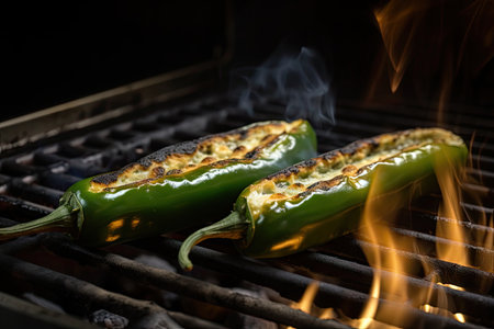 jalapeno toasting over open flame, with smoke and heat adding flavor, created with generative aiの素材