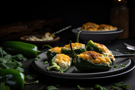 plate of spicy jalapeno poppers with cheese, created with generative aiの素材