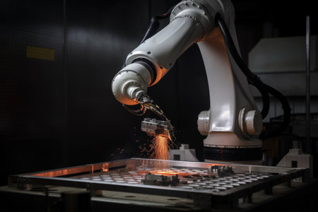 3d printing and additive manufacturing robot manipulating metal parts and components, created with generative aiの素材