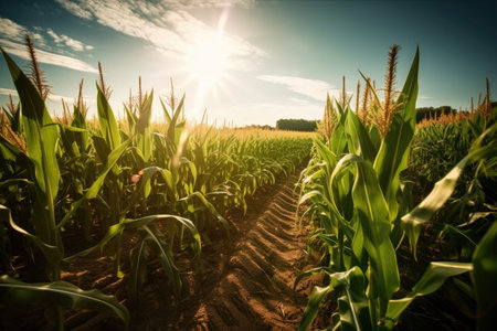field of genetically modified crops, growing in the sun, created with generative aiの素材