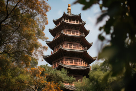 close-up of china pagoda, with intricate details visible, created with generative aiの素材