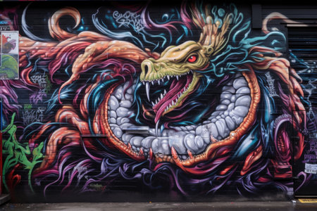 alien character, with its tentacles forming graffiti tags and bubble letters, created with generative aiの素材