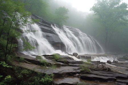 close-up of cascading waterfalls, with mist and spray visible, created with generative aiの素材