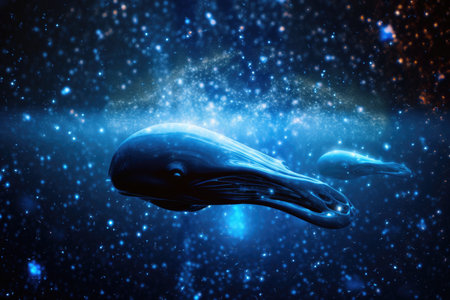 alien life form swimming in cosmic ocean, with stars shining overhead, created with generative aiの素材