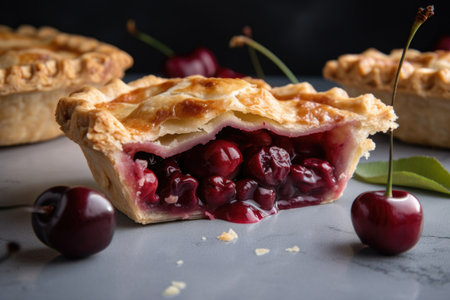 cherry pie slice, filled with cherries and juicy filling, created with generative aiの素材