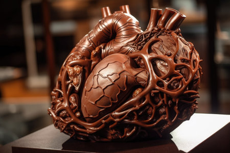 chocolate sculpture of human heart, with each shape and detail carefully crafted, created with generative aiの素材