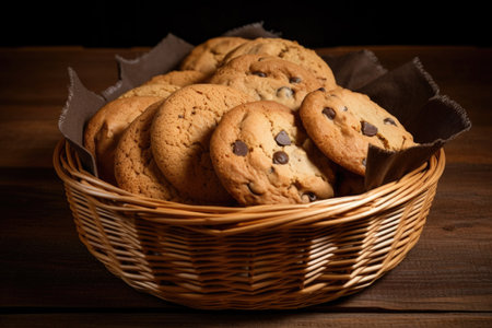basket of freshly baked cookies, warm from the oven, created with generative aiの素材