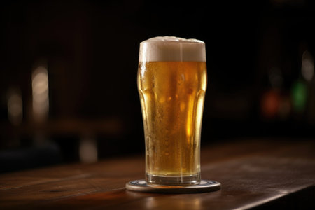 draught beer served in the traditional pint glass, with foamy head and rich flavor, created with generative aiの素材