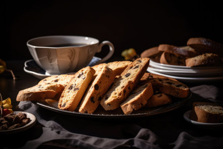 plate of cookies and biscotti, ready for breakfas, created with generative aiの素材