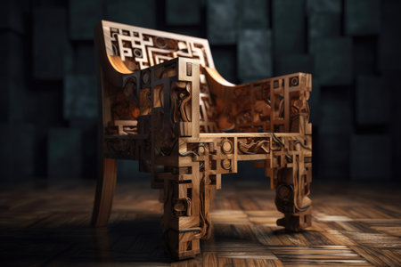 cubist rendering of classic wooden chair, with intricate details and textures, created with generative aiの素材