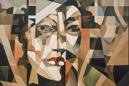 cubist portrait of woman, with her face and body fragmented into geometric shapes, created with generative aiの素材