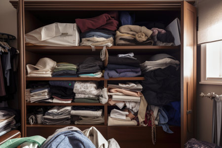 decluttering room by removing items from closets and drawers, created with generative aiの素材