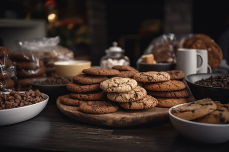 coffee shop offering variety of cookies, biscotti and coffee, created with generative aiの素材
