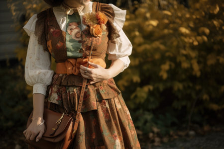 upcycling outfit, with vintage dress and accessories repurposed into one-of-a-kind look, created with generative aiの素材