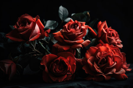 red roses on black background, created with generative aiの素材