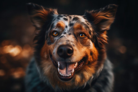 portrait of happy dog with tongue hanging out, eyes shining with happiness, created with generative aiの素材