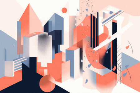 illustration of fragmented shapes and perspectives, with focus on one element in the foreground, created with generative aiの素材