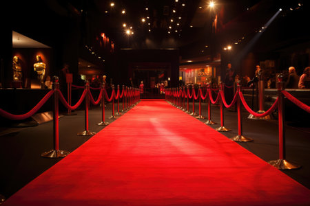 red carpet for celebrity awards ceremony, with view of the stage and audience visible in the background, created with generative aiの素材