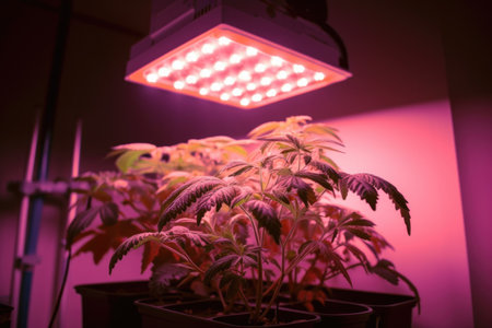 close-up of a grow light in a home-grow setup, created with generative aiの素材