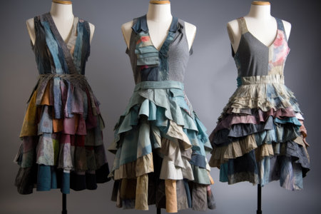 uniquely-styled dress made from upcycled t-shirts, with each shirt featuring a different design, created with generative aiの素材