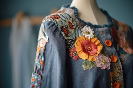 upcycling clothes into unique and statement pieces, such as dresses with applique or embroidery, created with generative aiの素材