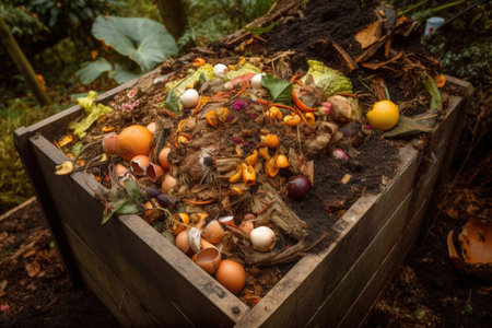 close-up of composting bin with odors, worms, and other signs of decomposition, created with generative aiの素材