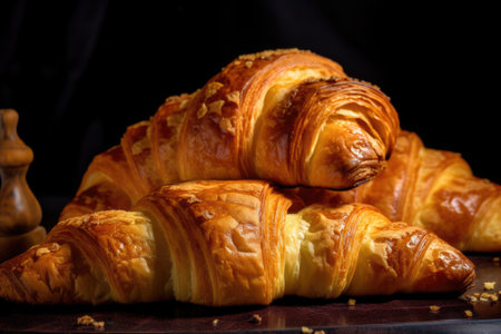 braid of croissants with flaky layers, glistening with golden butter, created with generative aiの素材