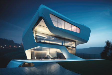 a futuristic home with touch screens, voice control, and other cutting-edge technologies, created with generative aiの素材