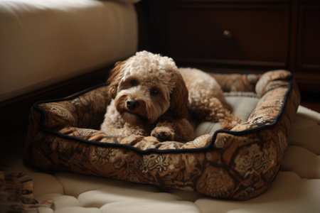 luxury pet bed with designer pillow and plush blanket, created with generative aiの素材