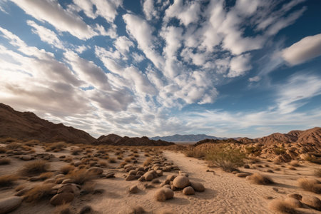 clouds rolling across the endless skies above a desert, created with generative aiの素材