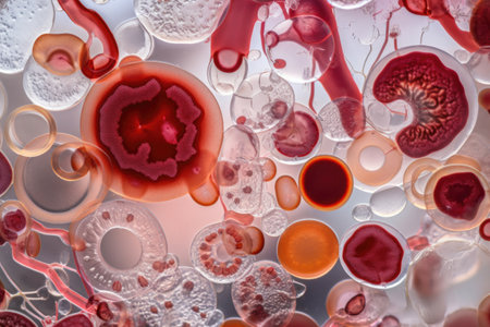 microscope slide of blood cells, with various details visible, created with generative aiの素材
