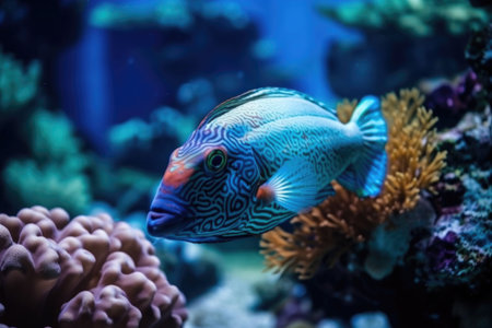 fish swimming in beautiful underwater world, with colorful coral and plants, created with generative aiの素材