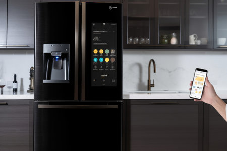 smart refrigerator with built-in wifi and bluetooth capabilities, created with generative aiの素材