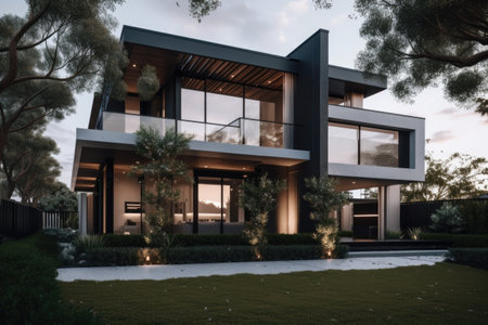 exterior of modern house with sleek exterior and contemporary design, created with generative aiの素材