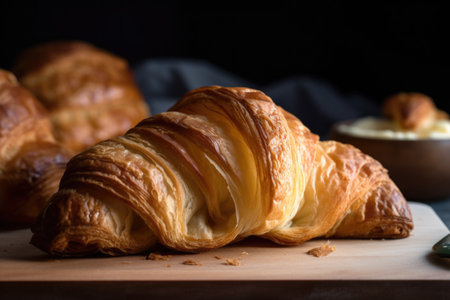 homemade croissant, with flaky layers and rich buttery flavor, created with generative aiの素材