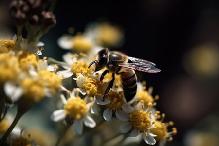 macro shot of bee on flower, with blurred background, created with generative aiの素材