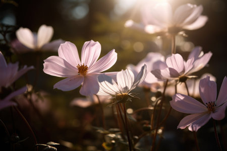 close-up of delicate petals, with sunlight streaming through, created with generative aiの素材