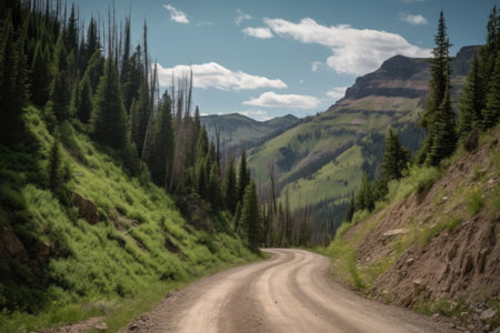 a road trip in the mountains with scenic views and hiking trails, created with generative aiの素材